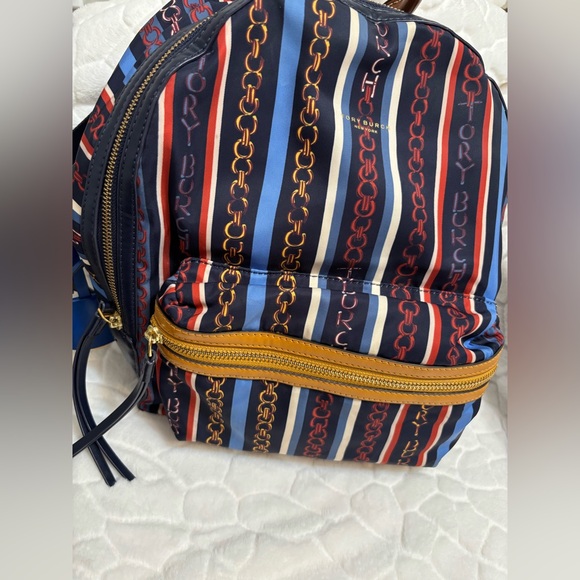 Tory Burch Perry Nylon Printed Zip Backpack in the Gemini Multi Stripe - Picture 7 of 11